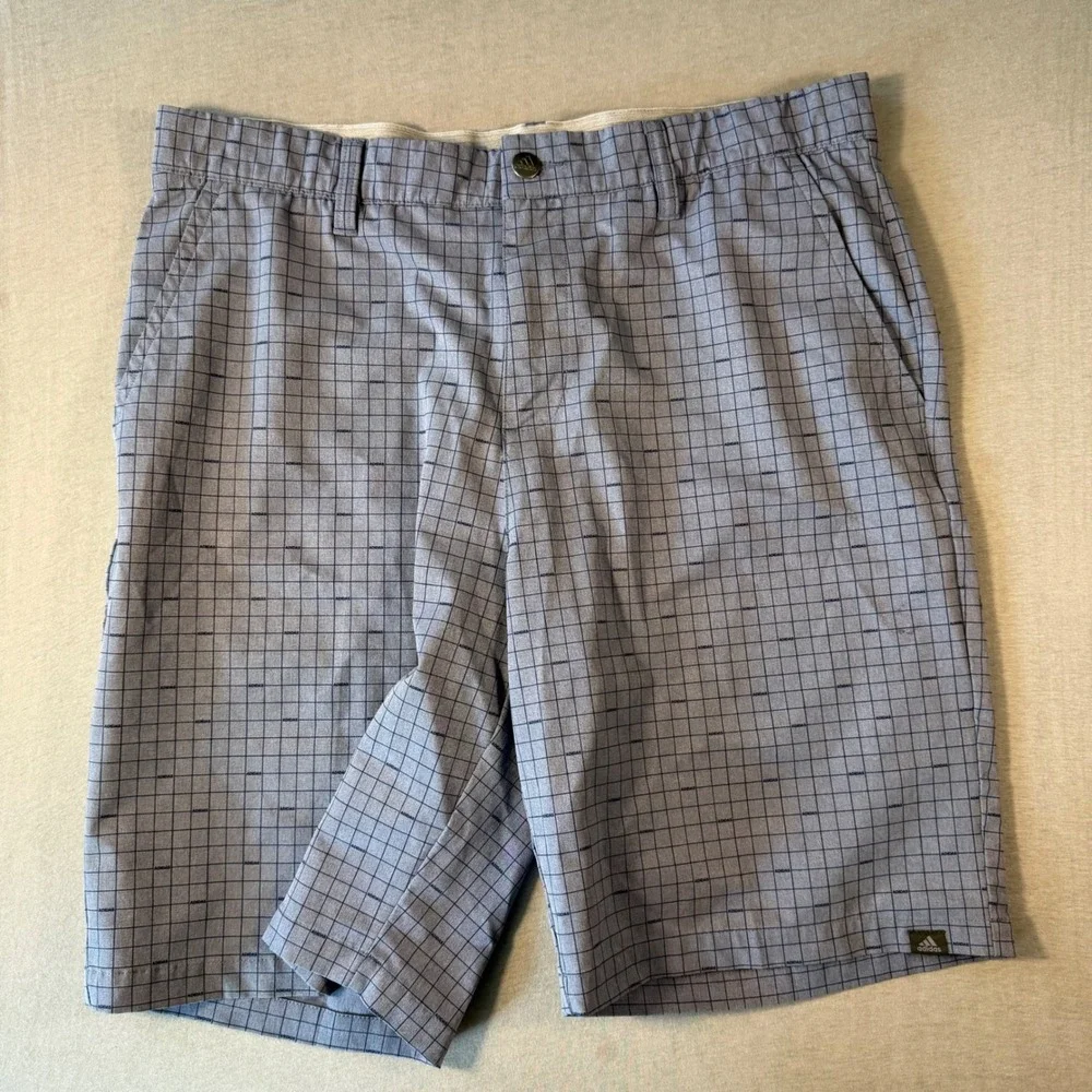 Adidas Ultimate365 Golf Shorts Mens 34 Blue Gray Grid Plaid Performance Stretch